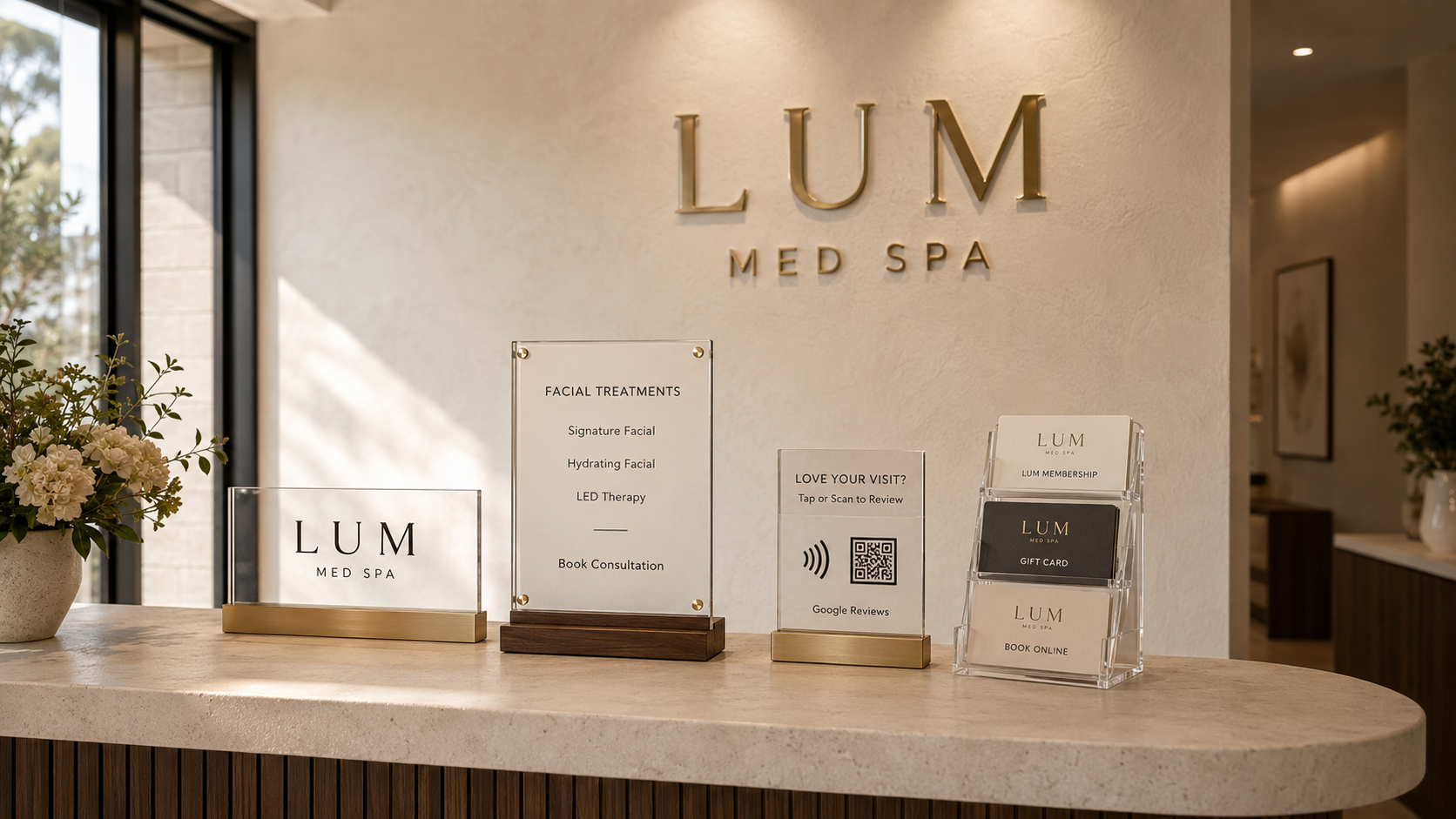 Coordinated front desk starter set for a premium med spa